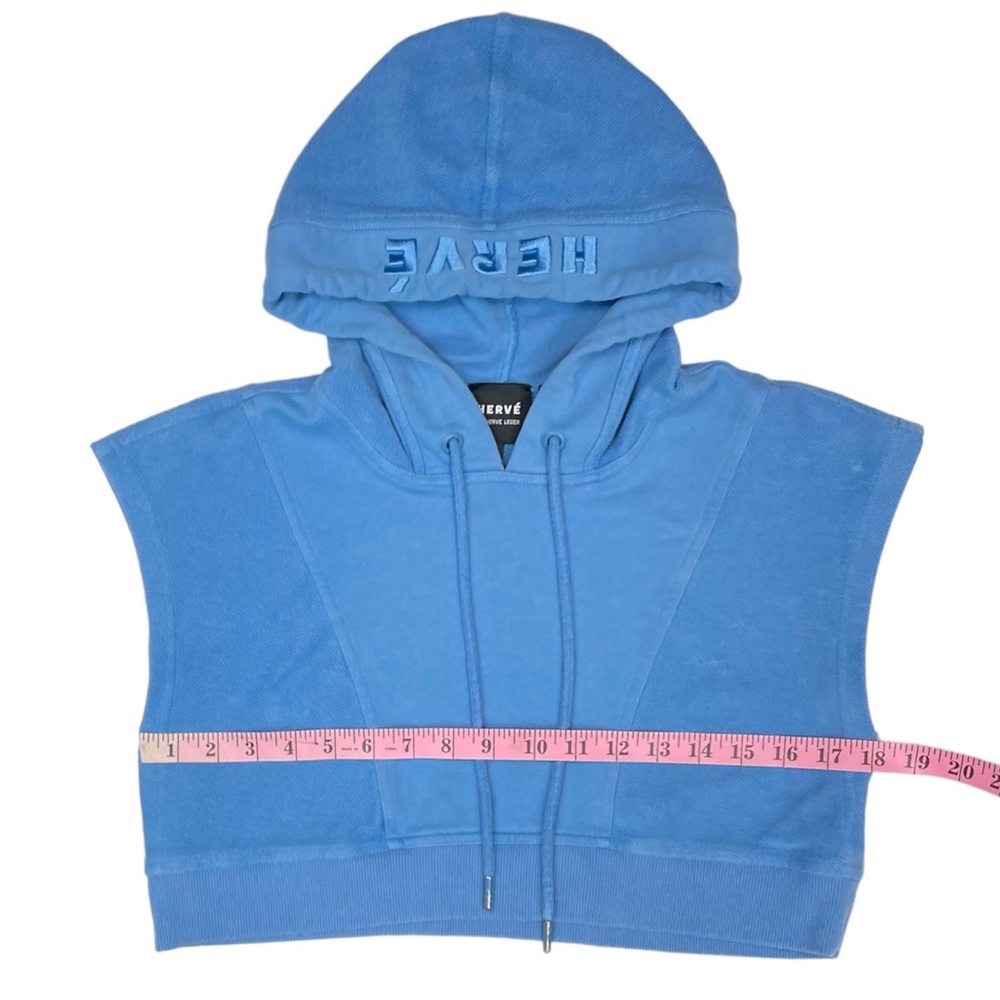 Hervé by Hervé Léger Cropped Paneled Hooded Sweatshirt in Blue Size Small - Picture 14 of 16